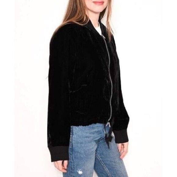 J. CREW Women's Velvet Zipper Front Bomber Jacket Black Size Small - Picture 1 of 11